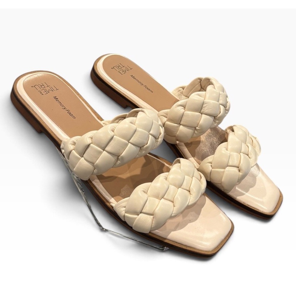 Cream Braided Memory Foam Slide Sandals Women's Size 9 Time and Tru